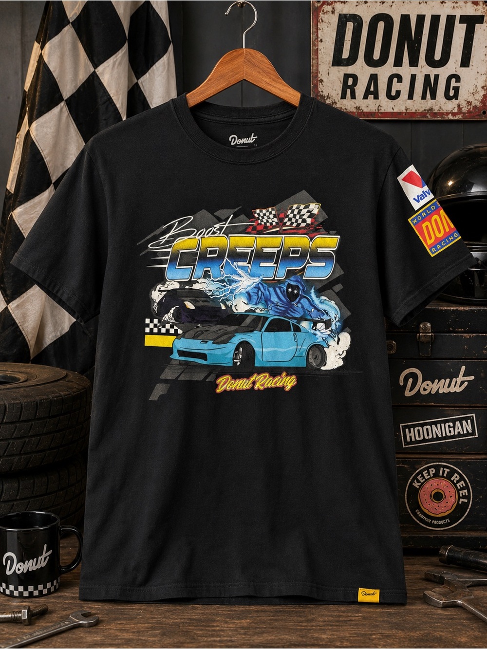 Donut Boost Creeps Racing Graphic Tee Black Drift Car Shirt Sz M